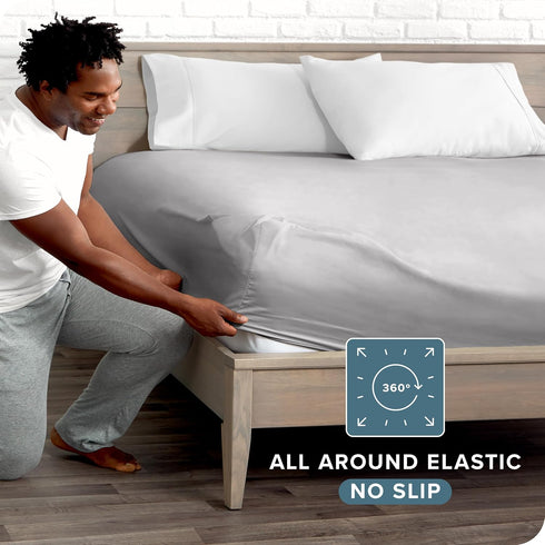 Bare Home Fitted Bottom Sheet Queen - Premium 1800 Microfiber - Ultra-Soft Wrinkle Free - Deep Pocket - Fitted Sheet (Queen, Light Grey)...