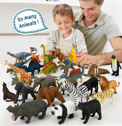 Small Montessori Animal Figures with Flash Cards, Realistic Animal Figurines Toys, Montessori Materials Homeschool Preschool Science Educational M...