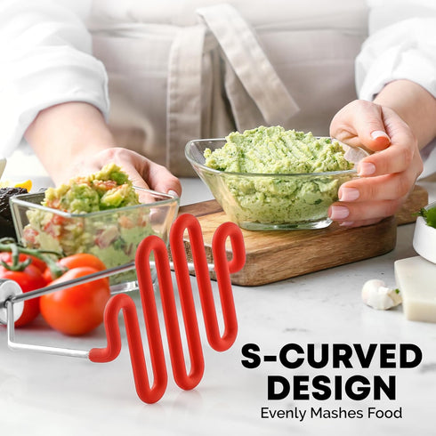 Zulay Kitchen Non-Scratch Potato Masher – Heavy-Duty Stainless Steel & Silicone Hand Masher for Smooth Mashed Potatoes, Avocados & More – Durable ...