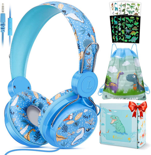 QearFun Dinosaur Headphones for Boys Kids for School, Kids Wired Headphones with Microphone & 3.5mm Jack, Teens Toddlers Noise Cancelling Headphon...