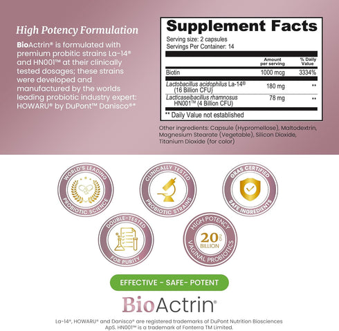 Bioactrin Vaginal Probiotics for Women - Formulated Bacterial Vaginosis Treatment, Yeast Infection and Vaginitis Relief - BV Treatment for Women P...
