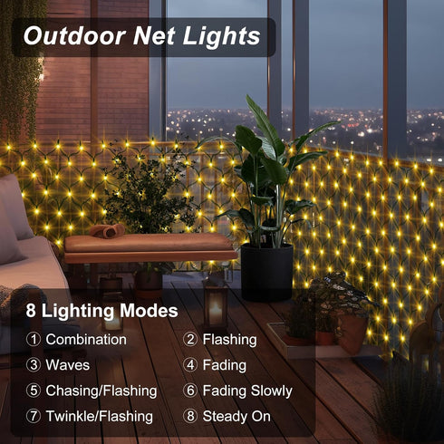 Net Lights Solar Powered, 100 LED 5Ft x 5Ft Bush Net Light Outdoor Mesh Lights Auto On/Off 8 Modes for Tree Fence Backyard Bush Decor (Warm White)...