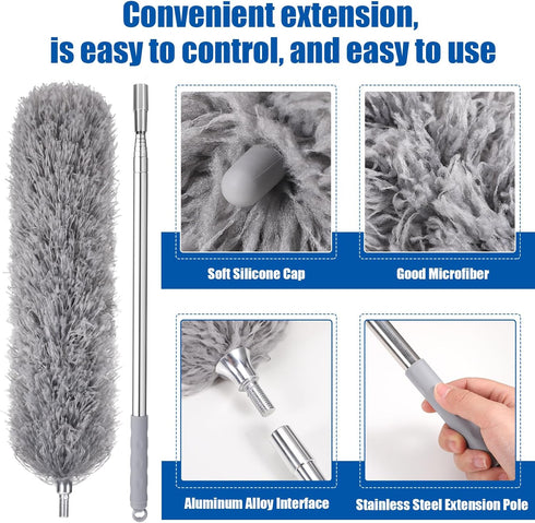 Feather Duster with 30-100 Inches Adjustable Long Pole,Extendable Feather Duster for Cleaning Ceiling Fan,Furniture, Blinds and Furniture...