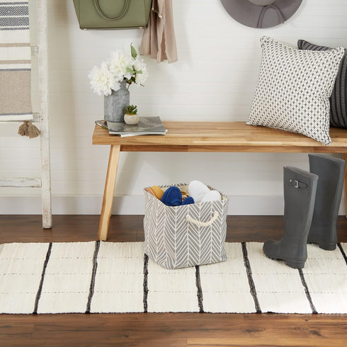 DII Polyester Container with Handles, Herringbone Storage Bin, Large Round, Small Square, Gray...