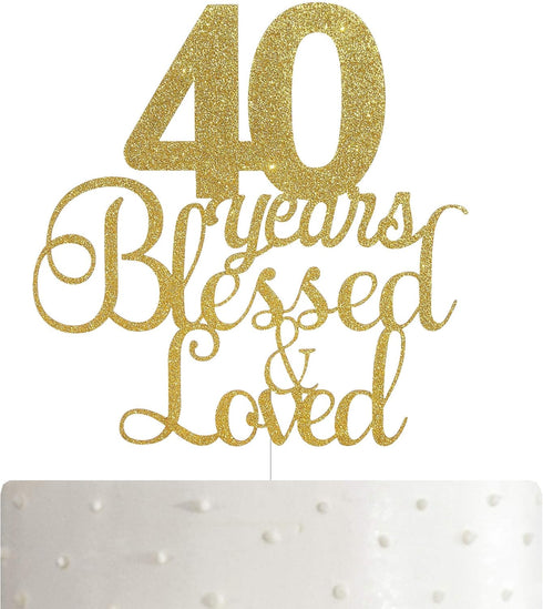 ALPHA K 40th Birthday/Anniversary Cake Topper – 40 Years Blessed & Loved Cake Topper with Gold Glitter...