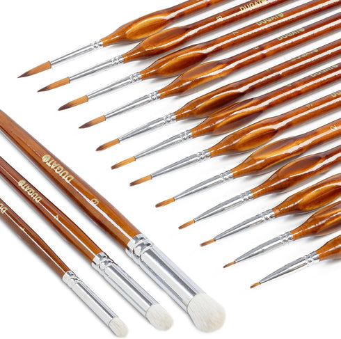 DUGATO Miniature Detail Paint Brush Set 15pcs, Micro Detailing Brushes & Dry Brushes with Premium Bristle and Wood Handle, for Acrylic Oil Waterco...