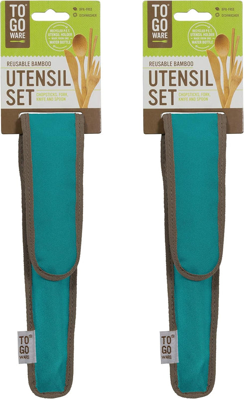 Reusable Bamboo Travel Utensils with rePETe Carrying Case & Carabiner Clip | Bamboo Utensils | Eco Friendly | Agave (Pack of 2)...