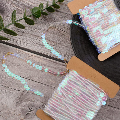 Clear Iridescent Sequim Trim for Sewing Dress Headband - Fabric Metallic Sequins Band DIY Clothing Ribbon...