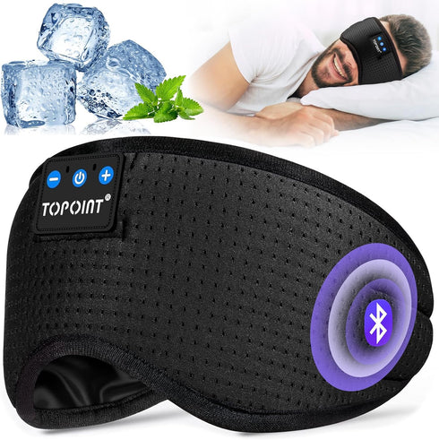 TOPOINT Bluetooth Sleep Mask, Eye Mask Wireless Headphones, Silk Sleeping Eye Cover Travel Music Headsets with Microphone Handsfree, Sleep Headpho...