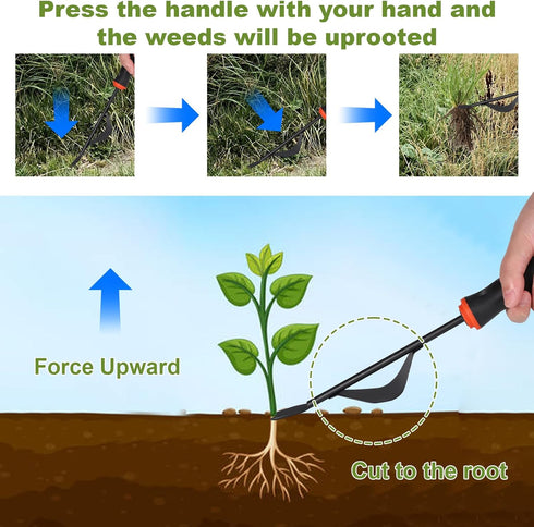 Hand Weeder Tool, Stainless Steel Weed Puller Tool Gardening Manual Hand Weeding Extractor with V Shaped Fork & Level Base Weed Uprooter to Pull o...