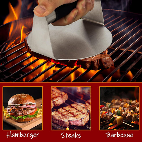 Kaudun Burger Press with Anti-Scald Handle, 5.5 in Stainless Steel Burger Smasher, Round Hamburger Press, Non-Stick, Griddle Accessories Kit for H...