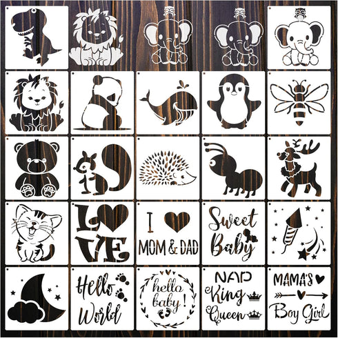 20 Pack Baby Shower Stencils for Onesie Decorating Kit Fabric Reusable Mixed Phrase Pattern Painting Stencils Small Animals Template for Painting ...
