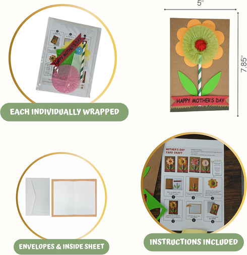 4E's Novelty DIY Mothers Day Craft Kit for Kids 12 Pack, Flower Card Making Kit Spring Bulk Handmade Happy Mother's Day Greeting Card Gifts for Ki...