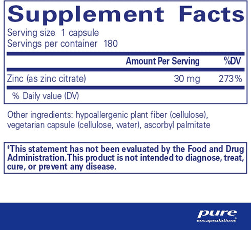 Pure Encapsulations Zinc (Citrate) - for Immune System, Tissue Development & Metabolism* - Mineral Supplement with Enzymes - Highly Absorbable Zin...