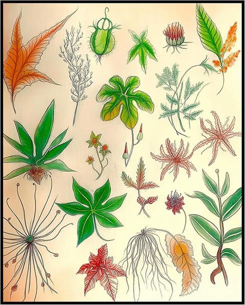 Posterizer 1 pcs-botanical illustration of a variaty of plants-educational art 5-Floral & Botanical Art Gift for Men Women Entrepreneur Teens Dec...