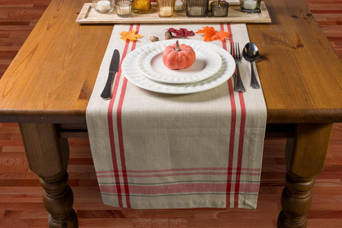 DII French Stripe Dining Table Collection Farmhouse Style Table Runner, 14x108 Inches, Taupe/Red...