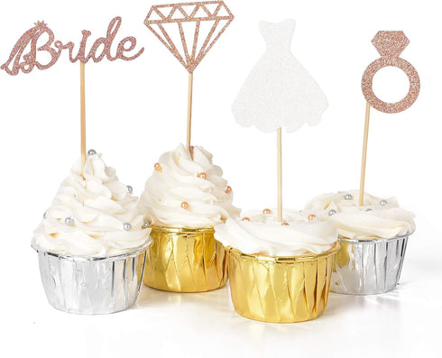 36PCS Bridal Shower Cupcake Topper, Diamond Ring Wedding Dress Cupcake Picks for Wedding Engagement Bridal Shower Decorations Bachelorette Party...