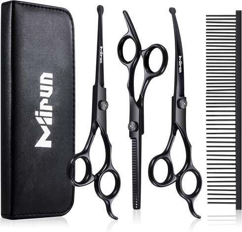 Dog Grooming Kit, 5-in-1 Titanium-plated Stainless Steel Dog Grooming Scissors, Dog Scissors for Grooming with Safety Round Tip, Grooming Scissors...