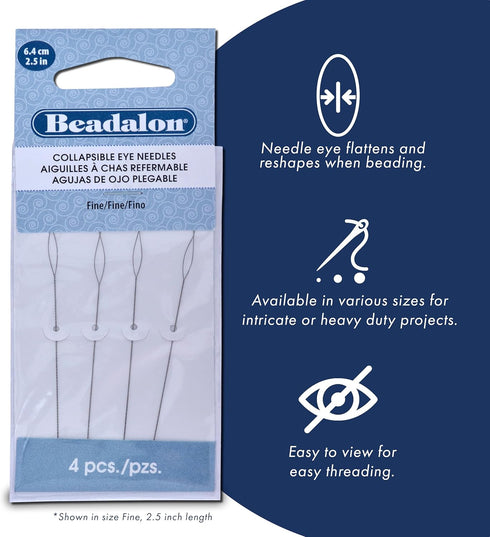 Beadalon Collapsible Eye Beading Needles, Heavy 0.51 / .020 inches diamater, 2.5 inches Length, 4 pc...