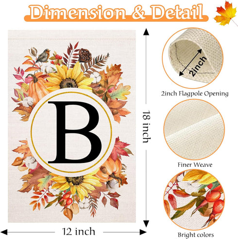 Fall Monogram Letter B Garden Flag Maple Leaves Sunflower Pumpkin 12x18 Inch Double Sided for Outside Family Last Name Initial Yard Flag Seasonal ...
