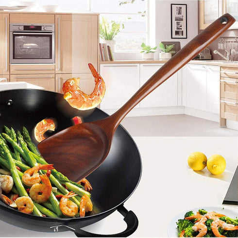 FJNATINH Wooden Wok Spatula Ladle Tool Set, 14-inch Long Handle Teak Wok Spatula...