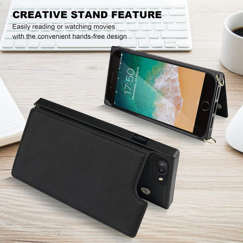 Bocasal Crossbody Wallet Case for iPhone 7 Plus/8 Plus Credit Card Holder PU Leather Kickstand Shockproof Detachable Cross Body Strap Lanyard Magn...
