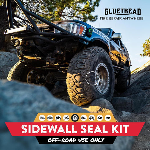 GlueTread Sidewall Tire Repair Kit - Off-Road Tire Patch Kit for ATV and UTV Tires - Includes 4"x4.5"x3/16" Patch, Adhesive Glue, Sandpaper & Inst...