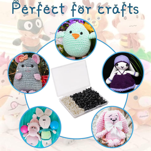 Vanblue Safety Eyes 260PCS 12mm Plastic Black Craft Eyes with Washers Teddy Bear Eyes for Amigurumi Stuffed Animals Crochet Toys Crafts Making Hal...