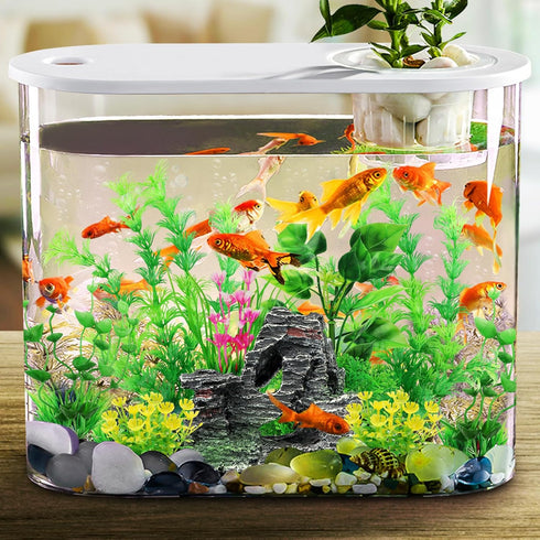 Fish Tank Accessories Artificial Plants, 9pcs Green Aquarium Decorations Plants and Cave Rock Decor Set, Aquarium Decor Plastic Plants...
