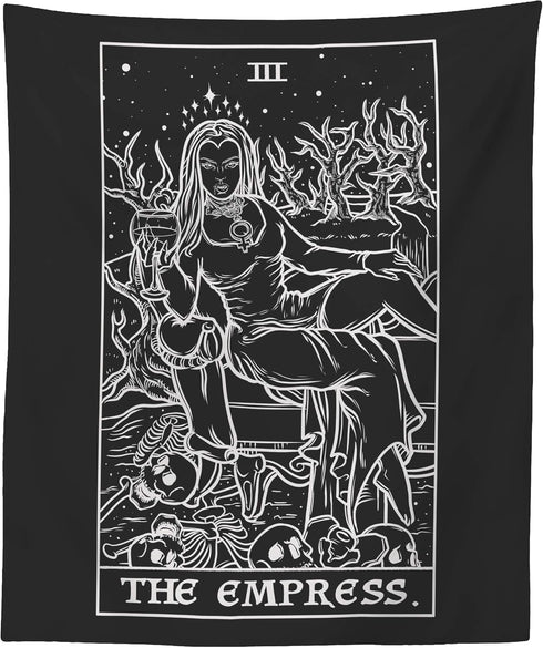 The Empress Tarot Card Tapestry (Black & White) - Female Vampire - Gothic Halloween Home Decor Wall Hanging (60" x 50")...