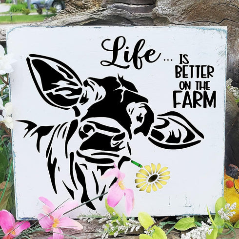 DLY LIFESTYLE Large Cow Stencil (12x12) - Reusable Country Cow Stencil for Painting on Wood, Canvas, Walls - Farmhouse Stencils for Crafts & Templ...