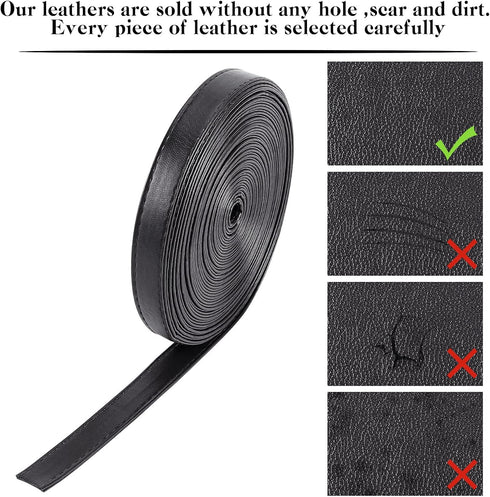 GORGECRAFT 5M Long Double Sided Leather Strips 15MM Wide Shoulder Bag Leather Strap Roll Black Smooth Leather String Flat Cord for DIY Crafts Clot...