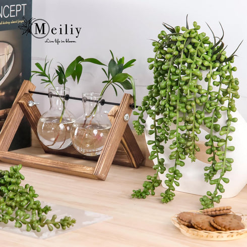 Meiliy 4pcs Artificial Succulent Plants Hanging Succulent Plants Faux Succulents Unpotted Branch String of Pearls Plant for Home Kitchen Office We...