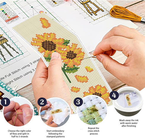 FREEBLOSS 6 Set Bookmark Cross Stitch Kits Stitch Bookmark Cross Stitch Kits with Instructions Bouquet Pattern Punch Needle Kit for Beginners Book...