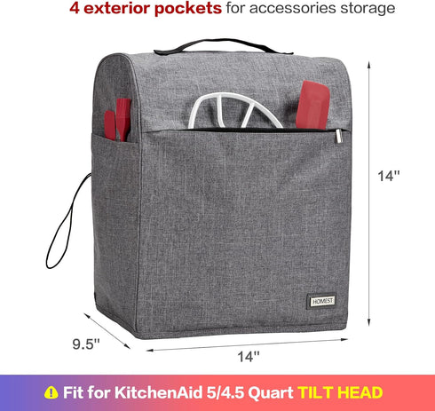 HOMEST Stand Mixer Dust Cover Compatible with KitchenAid 5/4.5 Quart Bowl Lift, Zipper Pocket for Various Kitchen Appliance Accessories, Grey (Pat...