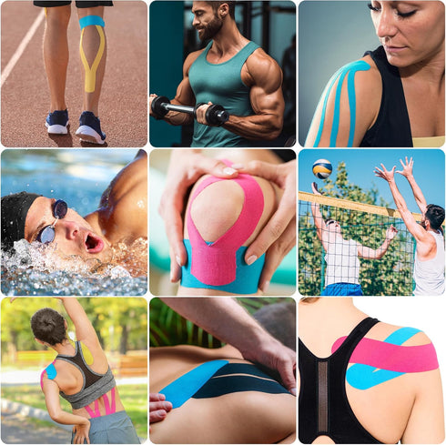Precut Kinesiology Tape (3 Rolls pack), Elastic Sports Tape for Pain Relief, Muscle Support, Recovery and Physio Therapy, Breathable, Waterproof (...