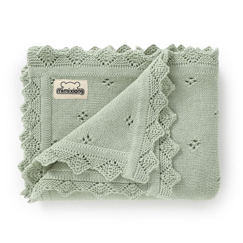 mimixiong Cotton Baby Blanket Knitted Crochet Receiving Crib Nursery Swaddling Blankets for Newborn Baby Boy Girl Sage Green 30x40 Inch...