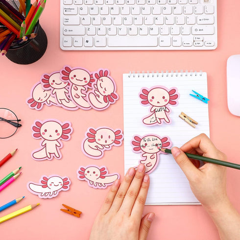 Nuenen 9 Pads Axolotl Sticky Notes Cute Sticky Notes Axolotl Gifts Kawaii Notepad Cute Memo Pads Cartoon Self Stick Pads for Writing Studying Scho...