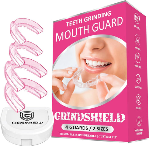 Small Mouth Guard for Women – 2 Sizes, Custom Fit, Non-Bulky, Moldable – (4) Mouth Guards for Teeth Grinding & Case – Comfortable Mouthguard, Dent...