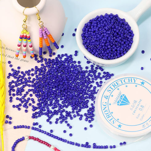 Opaque Dark Blue Color Loose Seed Beads About 4000pcs in Box 8/0 Glass Craft Seed Beads for Jewelry Making, Hole 0.7mm (Dark Blue)...