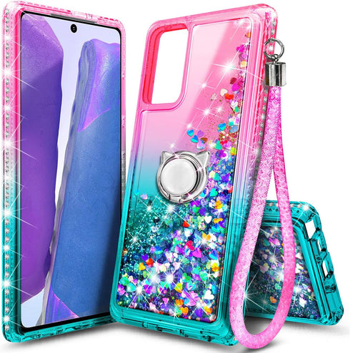 NGB Designed for Samsung Galaxy Note 20 & Note 20 5G Case, Pink/Aqua | Glitter Liquid Sparkle Cute Cover for Women Girls Kids | with Screen Protec...