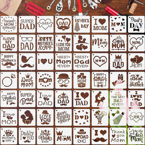 Augshy Stencils for Painting, 56 Pack Father's Day Stencils Mother's Day Stencil Templates Reusable Stencils for Scrap DIY Crafts Booking for Home...