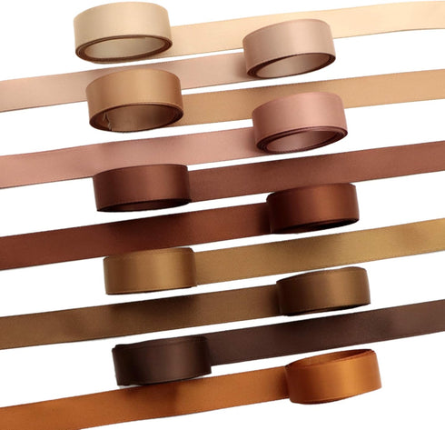 David angie Double Face Polyester Satin Ribbon Brown Series Silk Smooth Satin Ribbon 16mm 5/8" x 2 Yards/Roll Total 20 Yards for Gift Wrapping Bow...