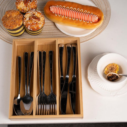Silverware Organizer Bamboo Kitchen Drawer Organizer Kitchen Utensil Organizer, Flatware Organizer Tray for Kitchen, Flatware, Utensils...