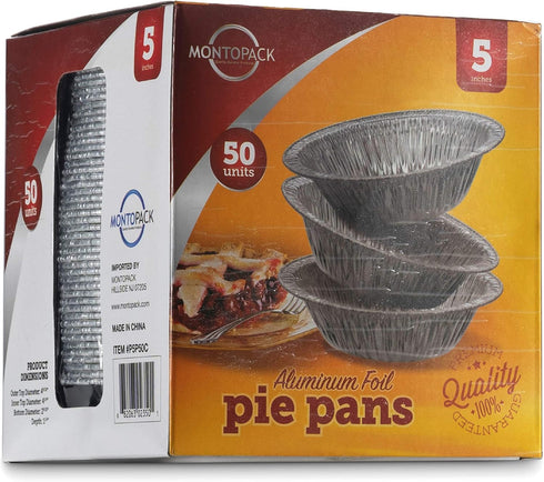 MontoPack Disposable 5" Aluminum Foil Pie/Tart Pan (50 Pack) | 5 Inch Round Cake Pan for Baking Personal Mini Pies, Homemade Cakes & Quiche | Oven...