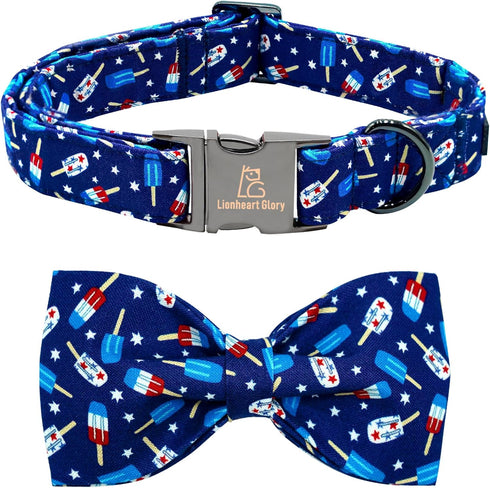 Lionheart glory American Flag Dog Collar 4 of July Dog Bow Collar Independence Day Heavy Duty Adjustable Patriotic Dog Collar with Bowtie for Larg...