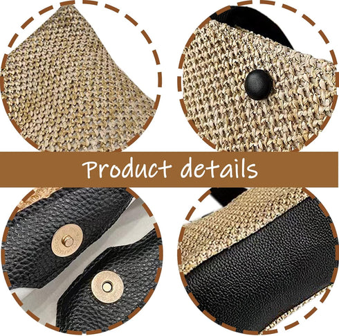 Straw Beach Bag,Women Straw Summer Purse Woven Mini Handbags Straw Tote Bag with Lining Pockets for Daily Use Beach Travel...