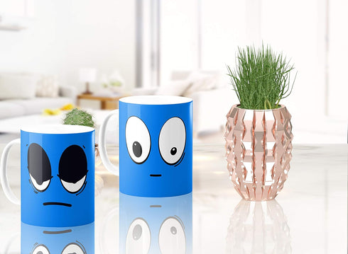Cortunex Heat Changing Mug - 11 Oz Ceramic Color Changing Coffee Mug with A Funny Blue Sleepy Smiley Face - Cute Heat Sensitive Magic Mug with Fun...