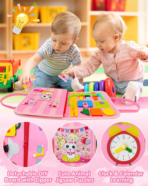 Exorany Busy Board Montessori Toys for 1 2 3 4 Year Old Girls & Boys Birthday Gifts, Sensory Toys for Toddlers 1-3, Educational Travel Toys, Presc...