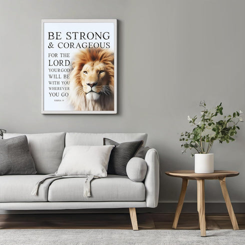 Posterizer 1 pcs-Be Strong and Courageous-lion-bible verse-Religious Posters-Motivational & Inspirational Art-Gifts for Christians - UNFRAMED Wall...